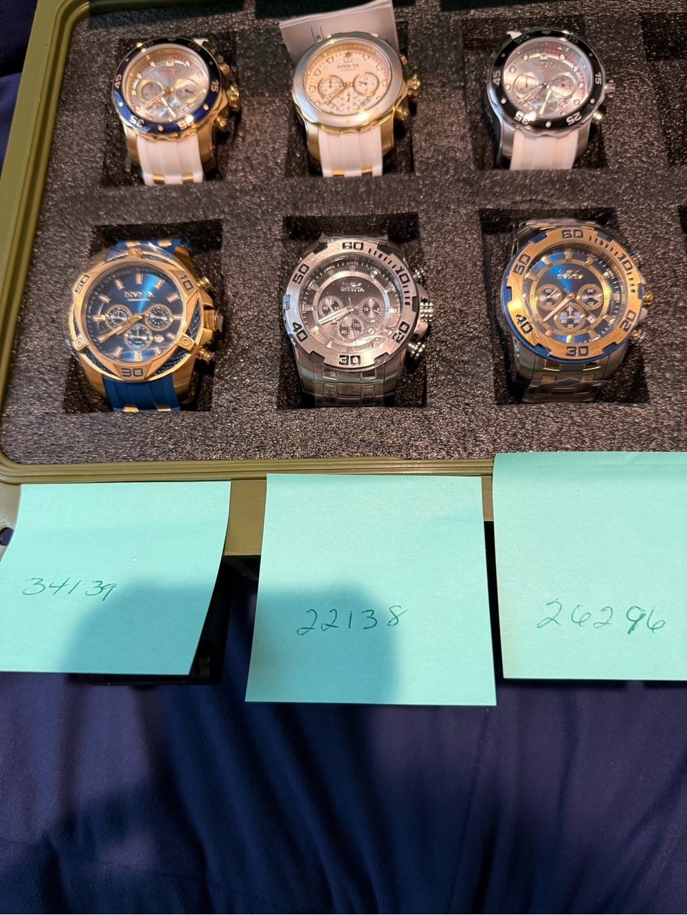 Lot of 6 Invicta Watches in Olive Green Hard Case Watch Storage with Black Foam - Picture 2 of 10